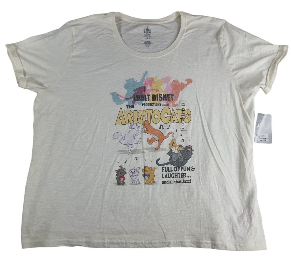 Disney Aristocats Shirt Womens XXL 2XL White Graphic Tee Dancing Crop NWT